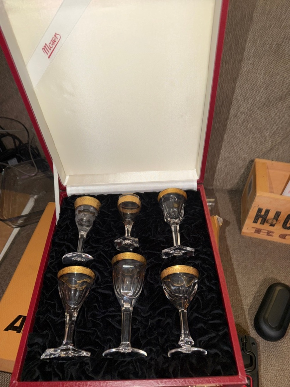 Moser Clear Crystal Glasses with Gold Banding - Moser